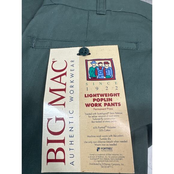 Big Mac Authentic Workwear Lightweight Poplin Pants Green Mens Size 40x30 NWT - Picture 4 of 5